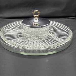 Kromex Lazy Susan Rotating Party Platter Glass Dish Snack Relish Serving Tray
